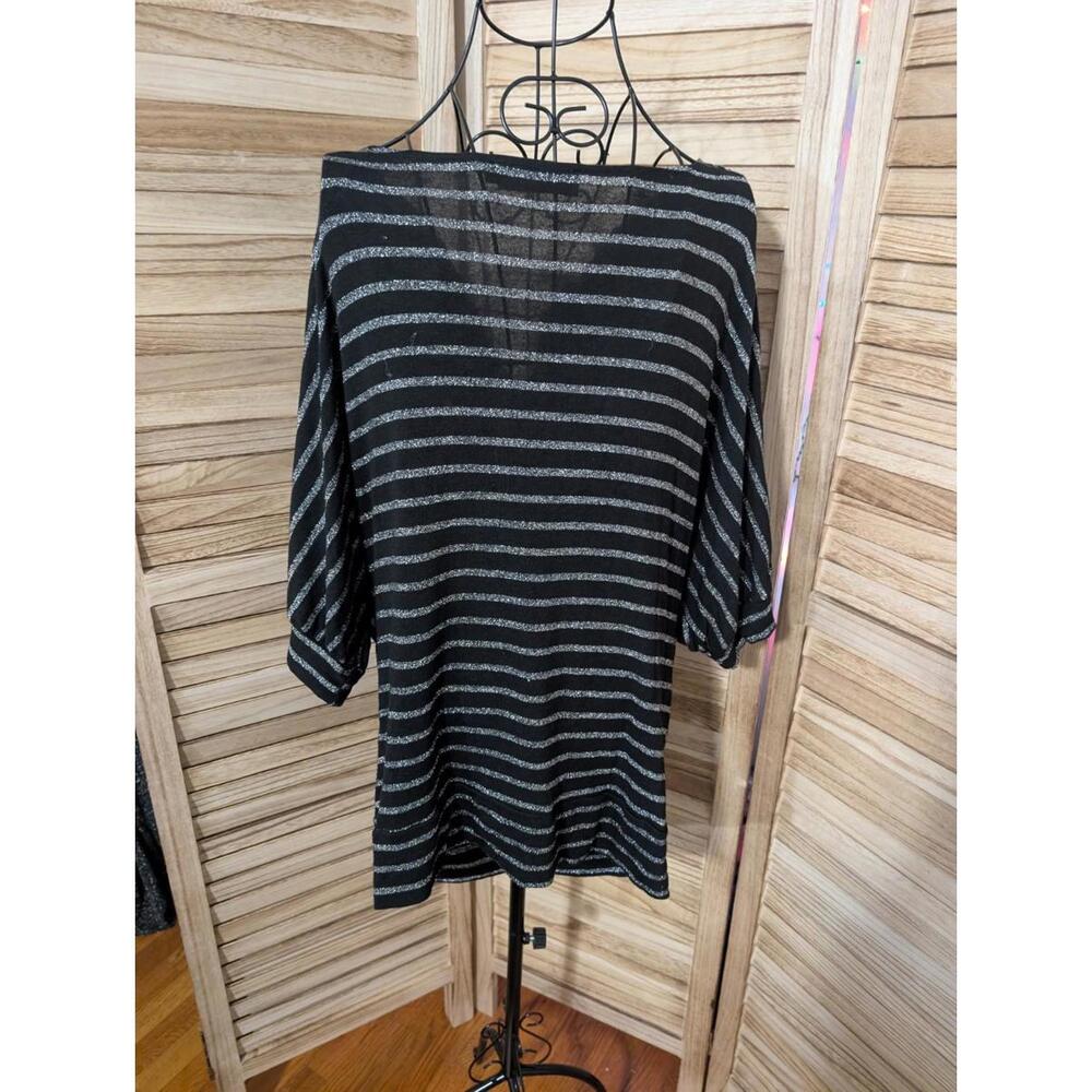 Veronica M Large Sweater SILVER Glitter Polyester Rayon BLACK GREY Cowl Neck - Picture 2 of 3